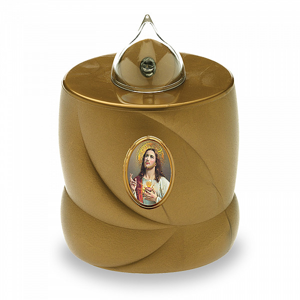 AROBA 2x LED grave candle memorial light – flickering effect like a real candle – long burning time up to 200 days – reusable cemetery candle remembrance candle eternal candle – GOLD – JESUS