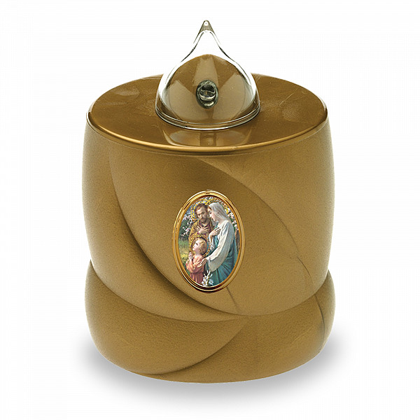 AROBA 2x LED grave candle memorial light – flickering effect like a real candle – long burning time up to 200 days – reusable cemetery candle remembrance candle eternal candle – GOLD – HOLY FAMILY