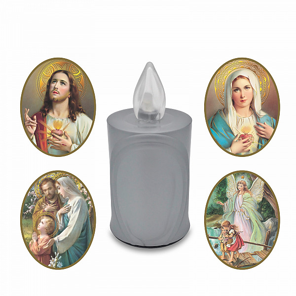 AROBA 2x LED grave candle memorial light – flickering effect like a real candle – long burning time up to 120 days – reusable cemetery candle remembrance candle eternal candle – SILVER – MIXED SAINTS Sticker Set
