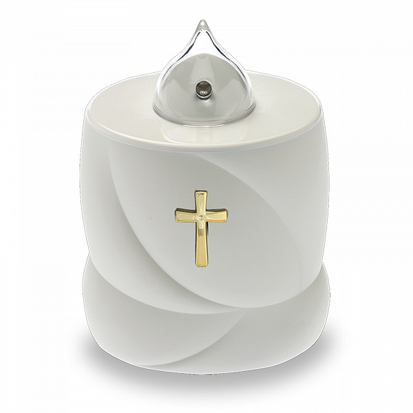 AROBA 2x LED Grabkerze Trauerlicht - Flackereffekt wie echte Kerze - lange Brenndauer bis 200 Tage - wiederverwendbar Friedhofskerze Gedenkkerze Dauerkerze - weiß Heiliges Kreuz