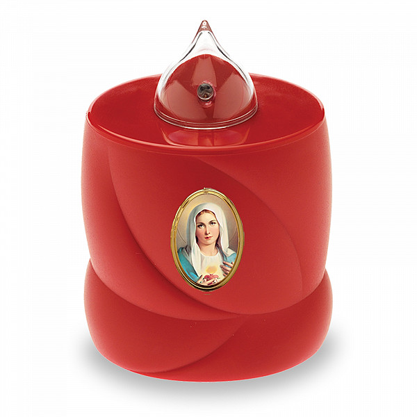 AROBA 2x LED grave candle memorial light – flickering effect like a real candle – long burning time up to 200 days – reusable cemetery candle remembrance candle eternal candle – RED – IMMACULATE MARY