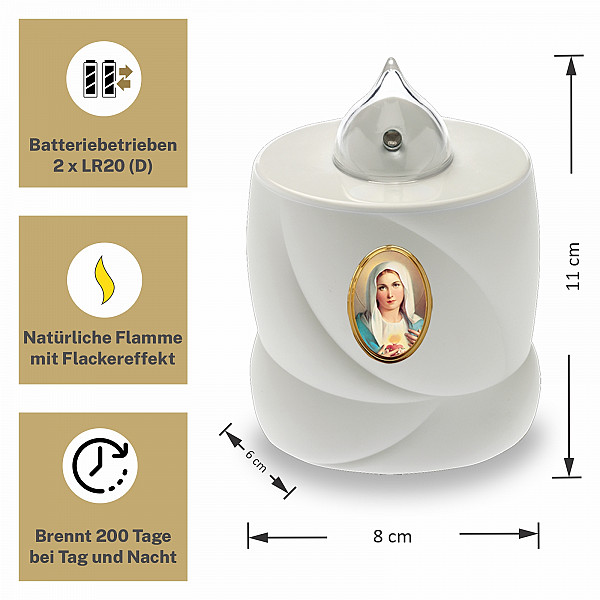 AROBA 2x LED grave candle memorial light – flickering effect like a real candle – long burning time up to 200 days – reusable cemetery candle remembrance candle eternal candle – WHITE – IMMACULATE MARY