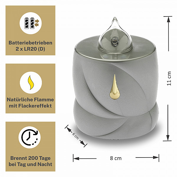 AROBA 2x LED grave candle memorial light – flickering effect like a real candle – long burning time up to 200 days – reusable cemetery candle remembrance candle eternal candle – SILVER – TEAR