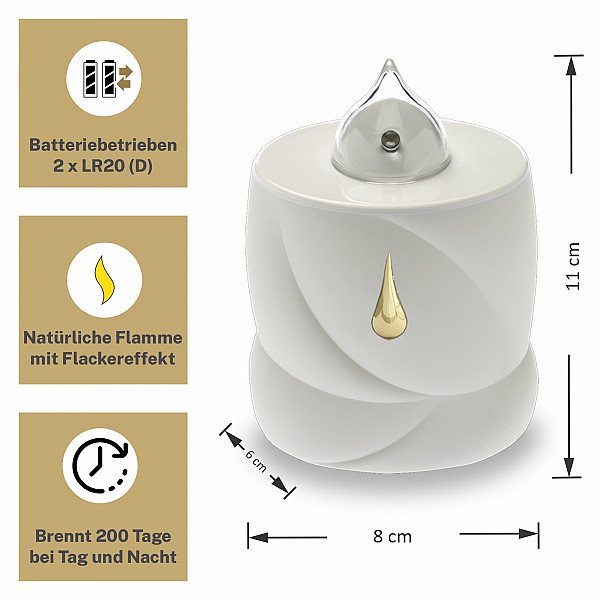 AROBA 2x LED Grabkerze Trauerlicht - Flackereffekt wie echte Kerze - lange Brenndauer bis 200 Tage - wiederverwendbar Friedhofskerze Gedenkkerze Dauerkerze - weiß Träne