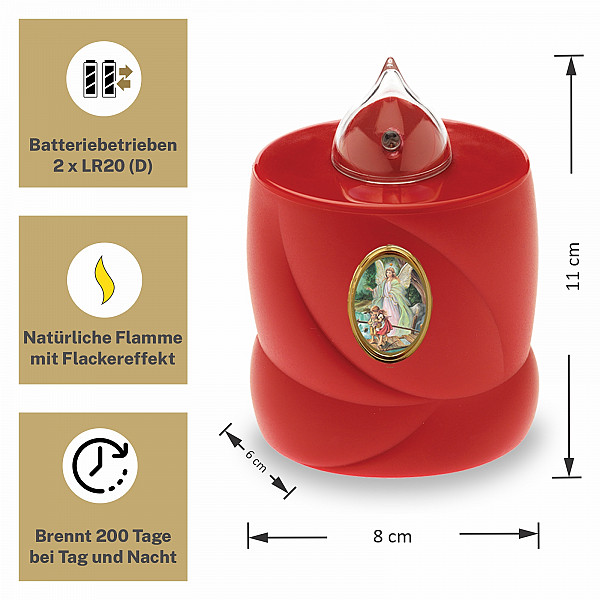 AROBA 2x LED Grabkerze Trauerlicht - Flackereffekt wie echte Kerze - lange Brenndauer bis 200 Tage - wiederverwendbar Friedhofskerze Gedenkkerze Dauerkerze - rot Heiliger Engel