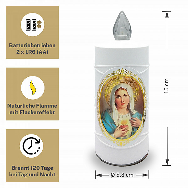 AROBA 2x LED grave candle memorial light – flickering effect like a real candle – long burning time up to 120 days – reusable cemetery candle remembrance candle eternal candle – WHITE – MIXED SAINTS Sticker Set