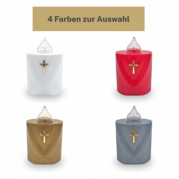 AROBA 2x LED Grabkerze Trauerlicht - Flackereffekt wie echte Kerze - lange Brenndauer bis 120 Tage - wiederverwendbar Friedhofskerze Gedenkkerze Dauerkerze - rot Heiliges Kreuz