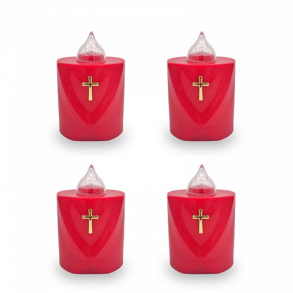 AROBA 2x LED Grabkerze Trauerlicht - Flackereffekt wie echte Kerze - lange Brenndauer bis 120 Tage - wiederverwendbar Friedhofskerze Gedenkkerze Dauerkerze - rot Heiliges Kreuz