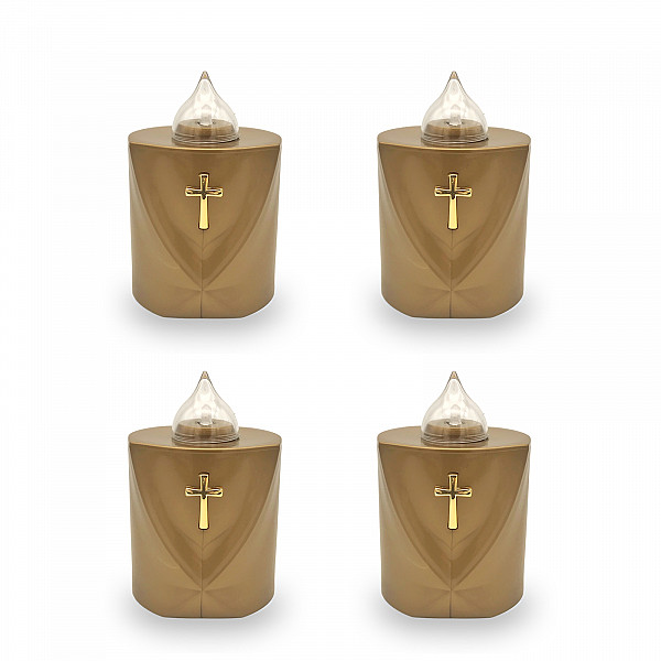 AROBA 2x LED Grabkerze Trauerlicht - Flackereffekt wie echte Kerze - lange Brenndauer bis 120 Tage - wiederverwendbar Friedhofskerze Gedenkkerze Dauerkerze - gold Heiliges Kreuz