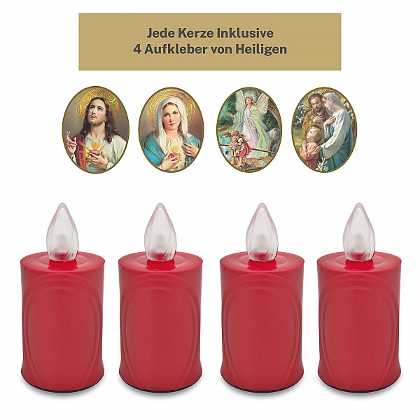 AROBA 2x LED grave candle memorial light – flickering effect like a real candle – long burning time up to 120 days – reusable cemetery candle remembrance candle eternal candle – RED – MIXED SAINTS Sticker Set