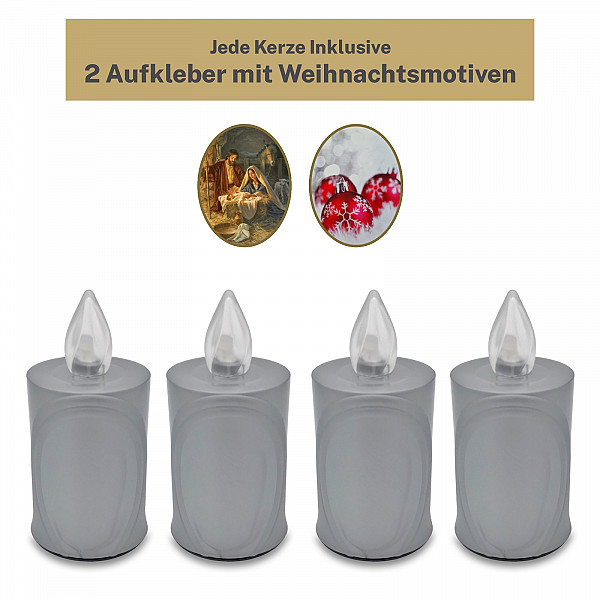 AROBA 2x LED CHRISTMAS CANDLE – with flickering effect like a real candle – long burning time up to 120 days – reusable – Christmas – SILVER – CHRISTMAS Sticker Set