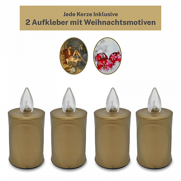 AROBA 2x LED CHRISTMAS CANDLE – with flickering effect like a real candle – long burning time up to 120 days – reusable – Christmas – GOLD – CHRISTMAS Sticker Set