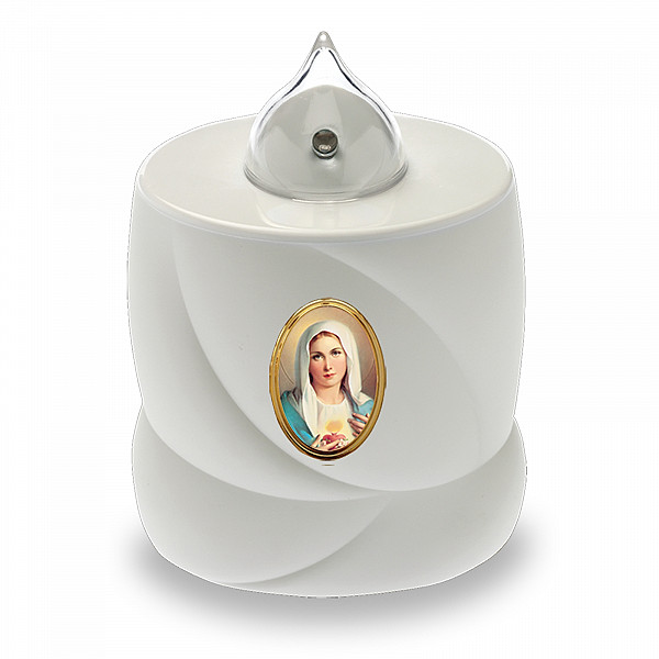 AROBA 4x LED Grabkerze Trauerlicht - Flackereffekt wie echte Kerze - lange Brenndauer bis 200 Tage - wiederverwendbar Friedhofskerze Gedenkkerze Dauerkerze - weiß Heilige Maria