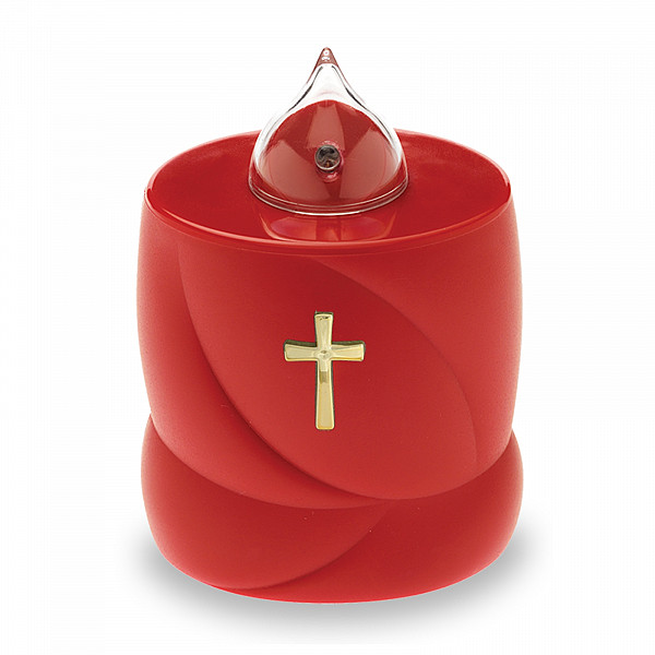 AROBA 4x LED Grabkerze Trauerlicht - Flackereffekt wie echte Kerze - lange Brenndauer bis 200 Tage - wiederverwendbar Friedhofskerze Gedenkkerze Dauerkerze - rot Heiliges Kreuz