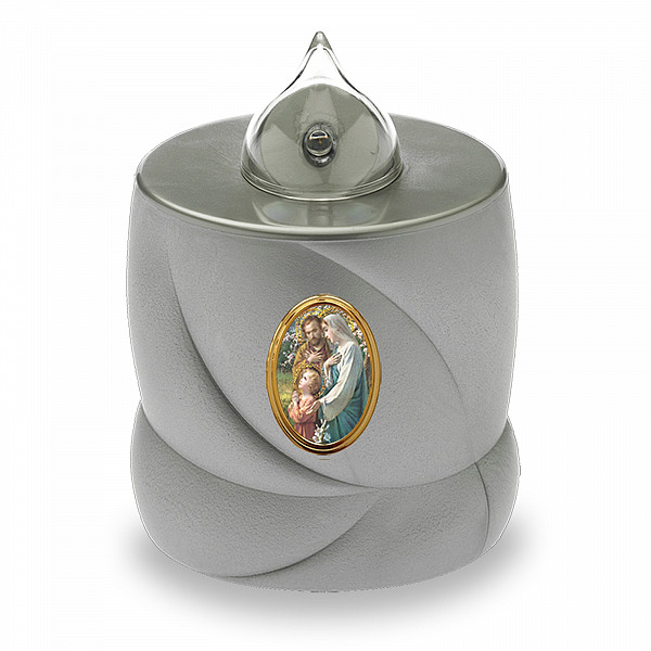 AROBA 4x LED grave candle memorial light – flickering effect like a real candle – long burning time up to 200 days – reusable cemetery candle remembrance candle eternal candle – SILVER – HOLY FAMILY