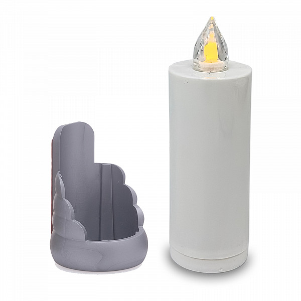 AROBA 4x LED grave candle memorial light – flickering effect like a real candle – long burning time up to 60 days – reusable cemetery candle remembrance candle eternal candle – WHITE – SILVER SUPPORT