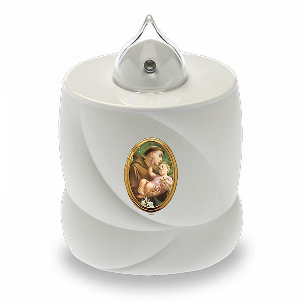 AROBA 4x LED Grabkerze Trauerlicht - Flackereffekt wie echte Kerze - lange Brenndauer bis 200 Tage - wiederverwendbar Friedhofskerze Gedenkkerze Dauerkerze - weiß Heiliger Antonius