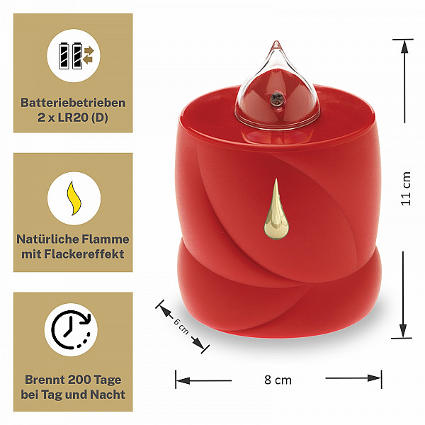 AROBA 4x LED grave candle memorial light – flickering effect like a real candle – long burning time up to 200 days – reusable cemetery candle remembrance candle eternal candle – RED – TEAR