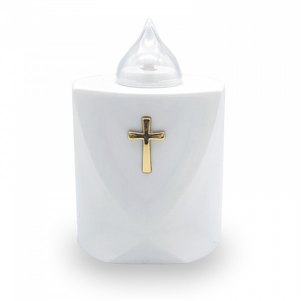 AROBA 4x LED grave candle memorial light – flickering effect like a real candle – long burning time up to 120 days – reusable cemetery candle remembrance candle eternal candle – WHITE – HOLY CROSS