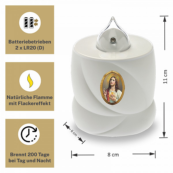 AROBA 4x LED grave candle memorial light – flickering effect like a real candle – long burning time up to 200 days – reusable cemetery candle remembrance candle eternal candle – WHITE – JESUS