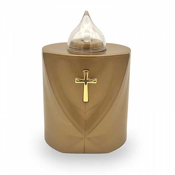 AROBA 4x LED grave candle memorial light – flickering effect like a real candle – long burning time up to 120 days – reusable cemetery candle remembrance candle eternal candle – GOLD – HOLY CROSS