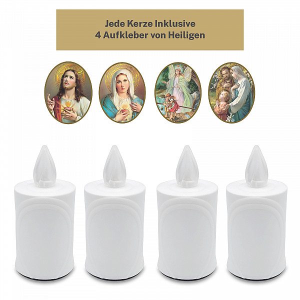 AROBA 4x LED Grabkerze Trauerlicht - Flackereffekt wie echte Kerze - lange Brenndauer bis 120 Tage - wiederverwendbar Friedhofskerze Gedenkkerze - weiß inkl. Auswahl an Heiligen AROBA 4x LED Grabkerze Trauerlicht - Flackereffekt wie echte Kerze - lange Brenndauer bis 120 Tage - wiederverwendbar Friedhofskerze Gedenkkerze - weiß inkl. Auswahl an Heiligen
