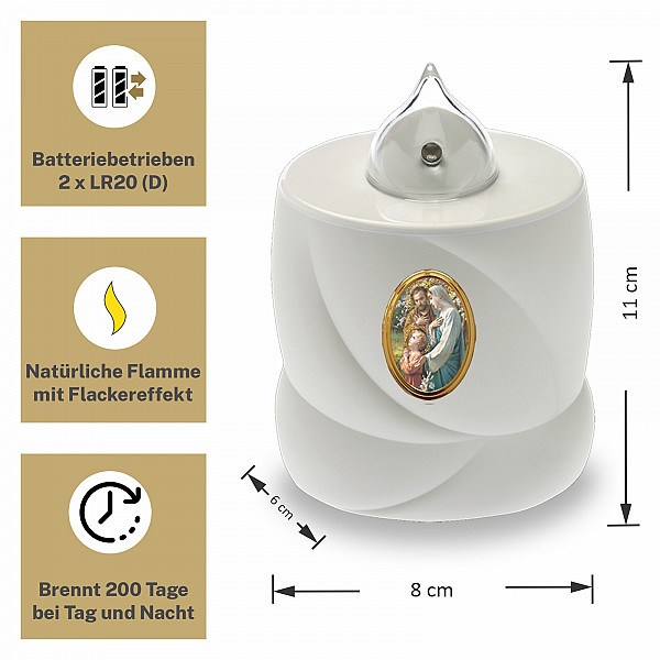 AROBA 4x LED Grabkerze Trauerlicht - Flackereffekt wie echte Kerze - lange Brenndauer bis 200 Tage - wiederverwendbar Friedhofskerze Gedenkkerze Dauerkerze - weiß Heilige Familie