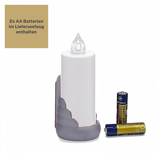 AROBA 4x LED grave candle memorial light – flickering effect like a real candle – long burning time up to 60 days – reusable cemetery candle remembrance candle eternal candle – WHITE – SILVER SUPPORT