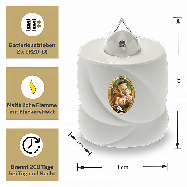 AROBA 4x LED Grabkerze Trauerlicht - Flackereffekt wie echte Kerze - lange Brenndauer bis 200 Tage - wiederverwendbar Friedhofskerze Gedenkkerze Dauerkerze - weiß Heiliger Antonius