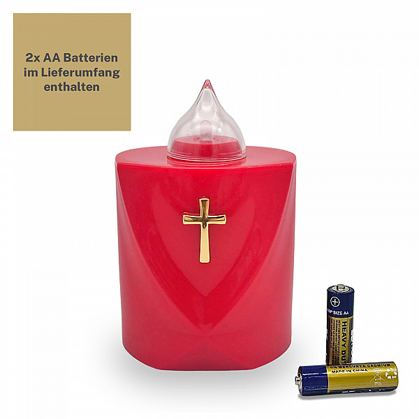 AROBA 4x LED Grabkerze Trauerlicht - Flackereffekt wie echte Kerze - lange Brenndauer bis 120 Tage - wiederverwendbar Friedhofskerze Gedenkkerze Dauerkerze - rot Heiliges Kreuz
