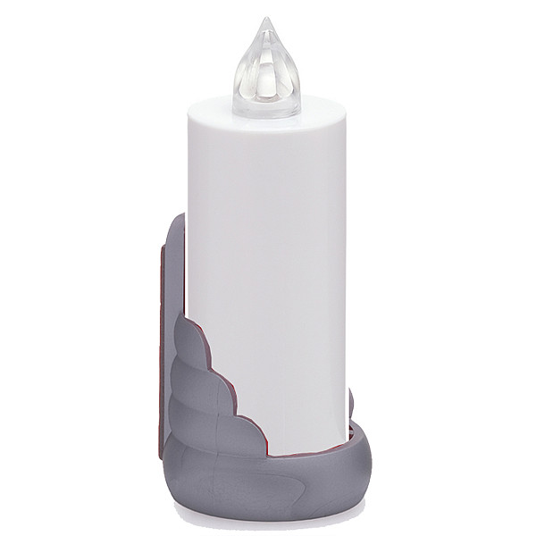 AROBA 4x LED grave candle memorial light – flickering effect like a real candle – long burning time up to 60 days – reusable cemetery candle remembrance candle eternal candle – WHITE – SILVER SUPPORT