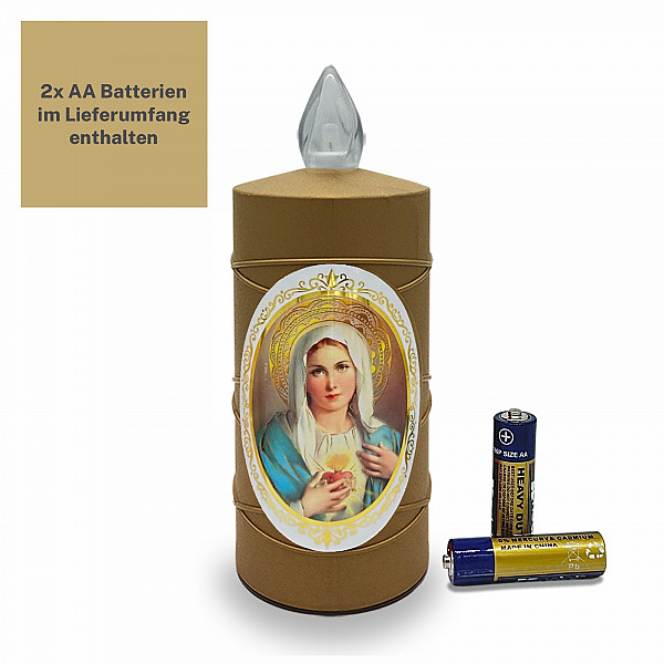 AROBA 4x LED Grabkerze Trauerlicht - Flackereffekt wie echte Kerze - lange Brenndauer bis 120 Tage - wiederverwendbar Friedhofskerze Gedenkkerze - gold inkl. Auswahl an Heiligen