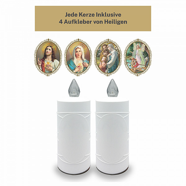 AROBA 4x LED grave candle memorial light – flickering effect like a real candle – long burning time up to 120 days – reusable cemetery candle remembrance candle eternal candle – WHITE – MIXED SAINTS Sticker Set AROBA 4x LED grave candle memorial light – flickering effect like a real candle – long burning time up to 120 days – reusable cemetery candle remembrance candle eternal candle – WHITE – MIXED SAINTS Sticker Set