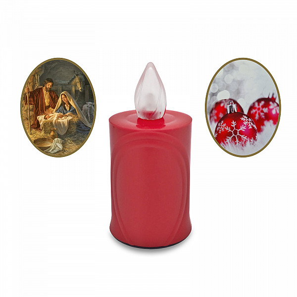 AROBA 4x LED WEIHNACHTSKERZE - mit Flackereffekt wie echte Kerze - lange Brenndauer bis 120 Tage - wiederverwendbar - Christmas - rot mit Weihnachtsmotiv