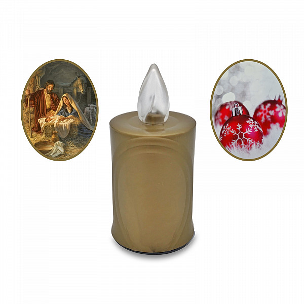 AROBA 4x LED WEIHNACHTSKERZE - mit Flackereffekt wie echte Kerze - lange Brenndauer bis 120 Tage - wiederverwendbar - Christmas - gold mit Weihnachtsmotiv