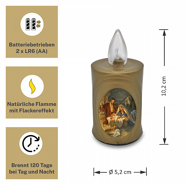 AROBA 4x LED WEIHNACHTSKERZE - mit Flackereffekt wie echte Kerze - lange Brenndauer bis 120 Tage - wiederverwendbar - Christmas - gold mit Weihnachtsmotiv