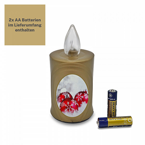 AROBA 4x LED WEIHNACHTSKERZE - mit Flackereffekt wie echte Kerze - lange Brenndauer bis 120 Tage - wiederverwendbar - Christmas - gold mit Weihnachtsmotiv