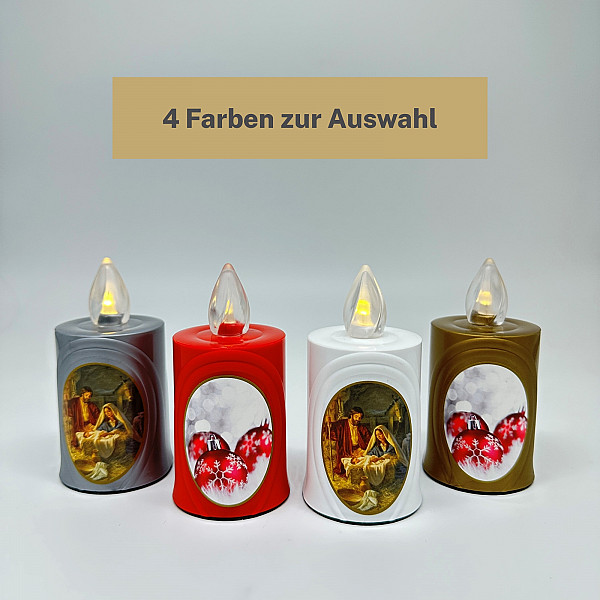 AROBA 4x LED WEIHNACHTSKERZE - mit Flackereffekt wie echte Kerze - lange Brenndauer bis 120 Tage - wiederverwendbar - Christmas - gold mit Weihnachtsmotiv