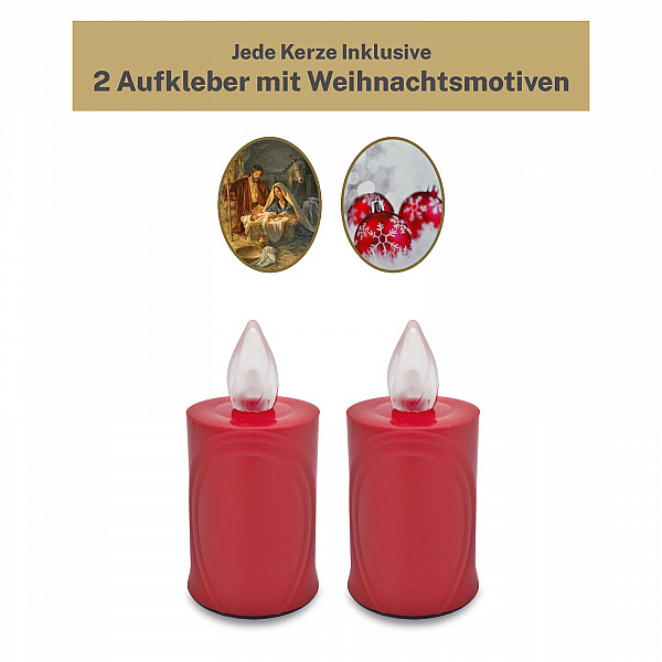 AROBA 4x LED WEIHNACHTSKERZE - mit Flackereffekt wie echte Kerze - lange Brenndauer bis 120 Tage - wiederverwendbar - Christmas - rot mit Weihnachtsmotiv