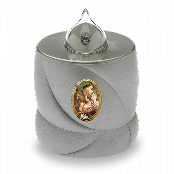 AROBA LED Grabkerze Trauerlicht - Flackereffekt wie echte Kerze - lange Brenndauer bis 200 Tage - wiederverwendbar Friedhofskerze Gedenkkerze Dauerkerze - silber Heiliger Antonius AROBA LED Grabkerze Trauerlicht - Flackereffekt wie echte Kerze - lange Brenndauer bis 200 Tage - wiederverwendbar Friedhofskerze Gedenkkerze Dauerkerze - silber Heiliger Antonius