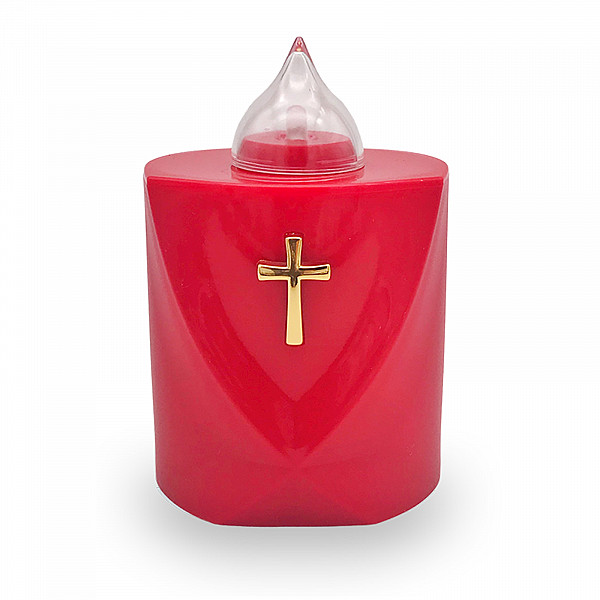 AROBA LED Grabkerze Trauerlicht - Flackereffekt wie echte Kerze - lange Brenndauer bis 120 Tage - wiederverwendbar Friedhofskerze Gedenkkerze Dauerkerze - rot Heiliges Kreuz