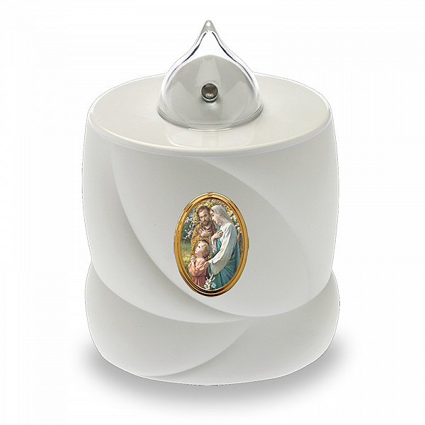 AROBA LED grave candle memorial light – flickering effect like a real candle – long burning time up to 200 days – reusable cemetery candle remembrance candle eternal candle – WHITE – HOLY FAMILY