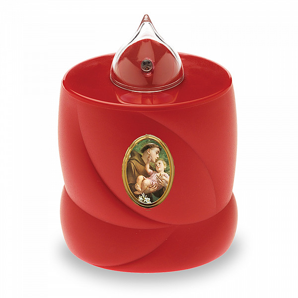 AROBA LED grave candle memorial light – flickering effect like a real candle – long burning time up to 200 days – reusable cemetery candle remembrance candle eternal candle – RED – SAINT ANTHONY