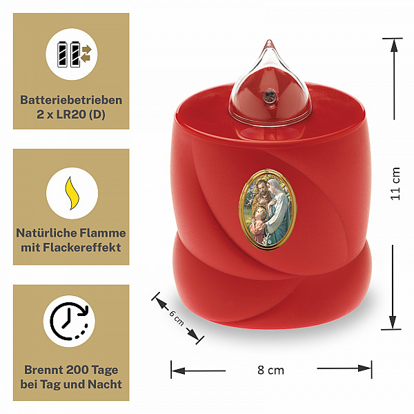AROBA LED grave candle memorial light – flickering effect like a real candle – long burning time up to 200 days – reusable cemetery candle remembrance candle eternal candle – RED – HOLY FAMILY