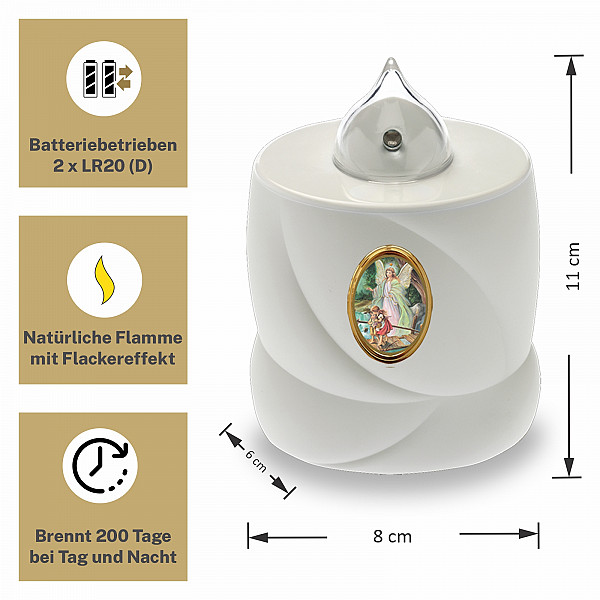 AROBA LED Grabkerze Trauerlicht - Flackereffekt wie echte Kerze - lange Brenndauer bis 200 Tage - wiederverwendbar Friedhofskerze Gedenkkerze Dauerkerze - weiß Heiliger Engel