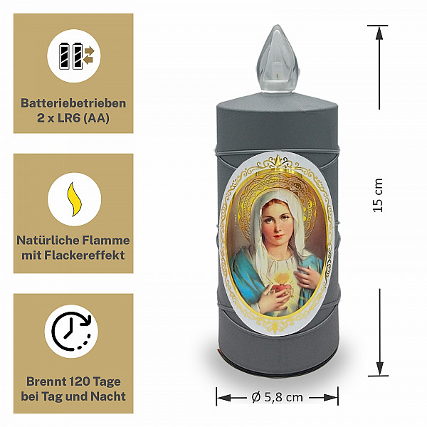AROBA LED grave candle memorial light – flickering effect like a real candle – long burning time up to 120 days – reusable cemetery candle remembrance candle eternal candle – SILVER – MIXED SAINTS Sticker Set