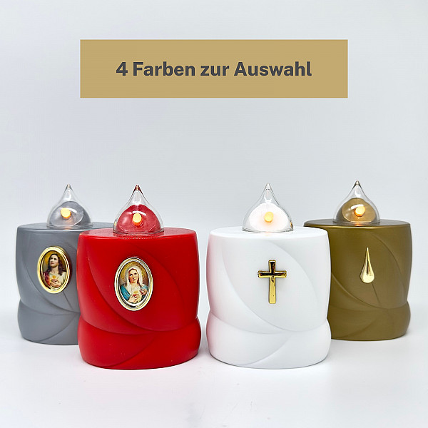 AROBA LED Grabkerze Trauerlicht - Flackereffekt wie echte Kerze - lange Brenndauer bis 200 Tage - wiederverwendbar Friedhofskerze Gedenkkerze Dauerkerze - silber Heiliges Kreuz