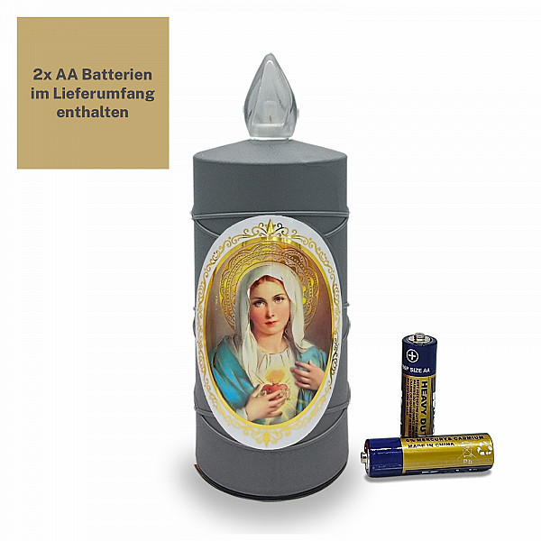 AROBA LED grave candle memorial light – flickering effect like a real candle – long burning time up to 120 days – reusable cemetery candle remembrance candle eternal candle – SILVER – MIXED SAINTS Sticker Set