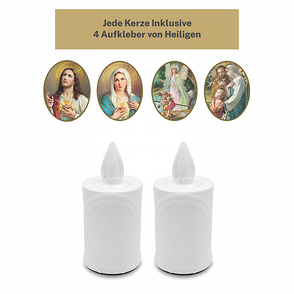 AROBA LED grave candle memorial light – flickering effect like a real candle – long burning time up to 120 days – reusable cemetery candle remembrance candle eternal candle – WHITE – MIXED SAINTS Sticker Set