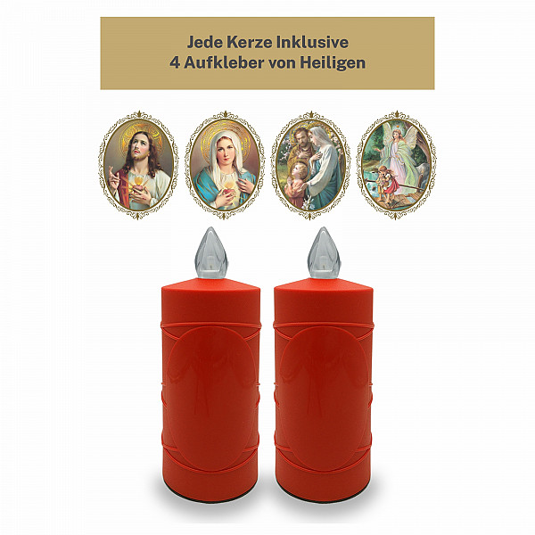 AROBA LED grave candle memorial light – flickering effect like a real candle – long burning time up to 120 days – reusable cemetery candle remembrance candle eternal candle – RED – MIXED SAINTS Sticker Set